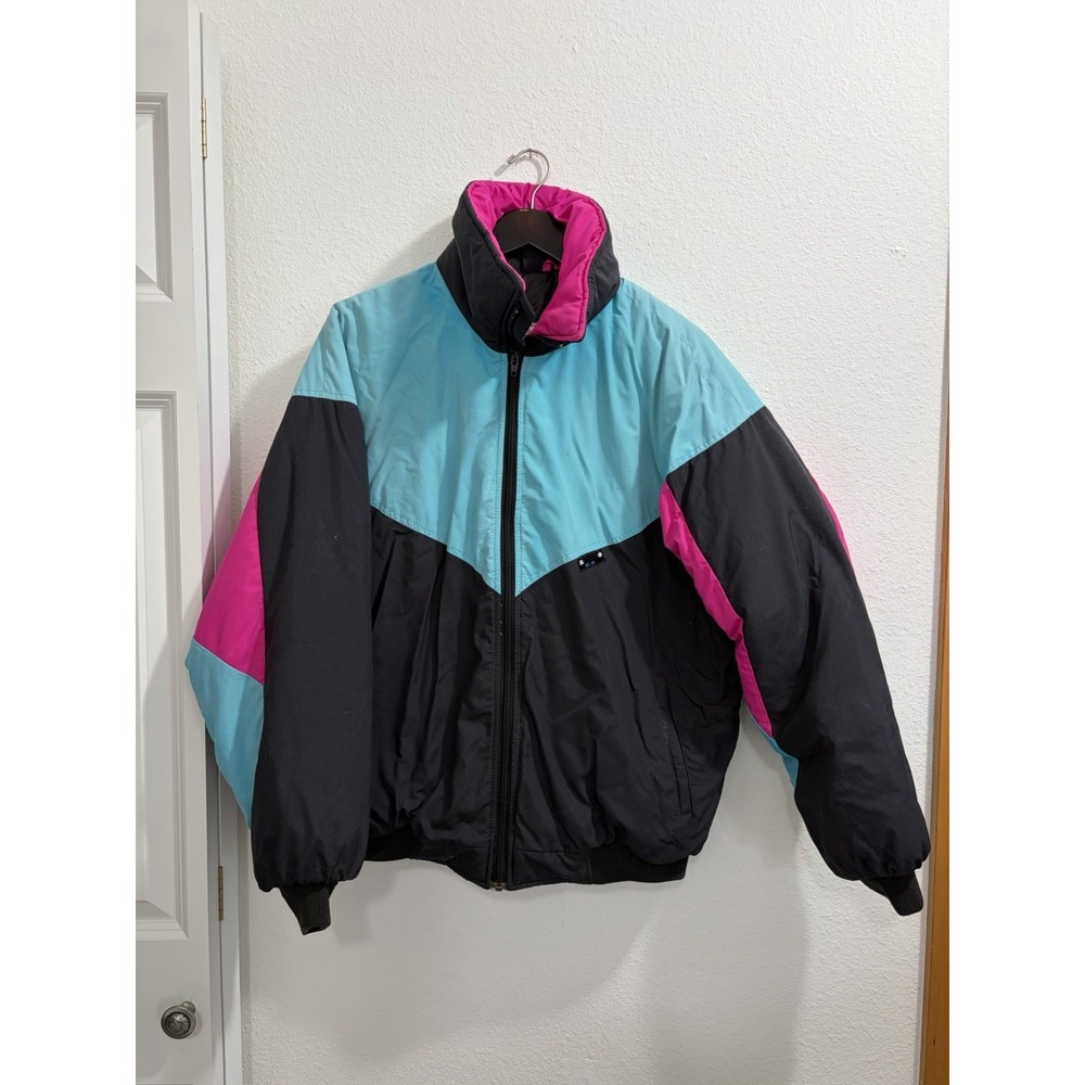 Vintage Sun Ice 80's Women's Puffer Ski Jacket Zip Colorblock Hip-Hop - Large